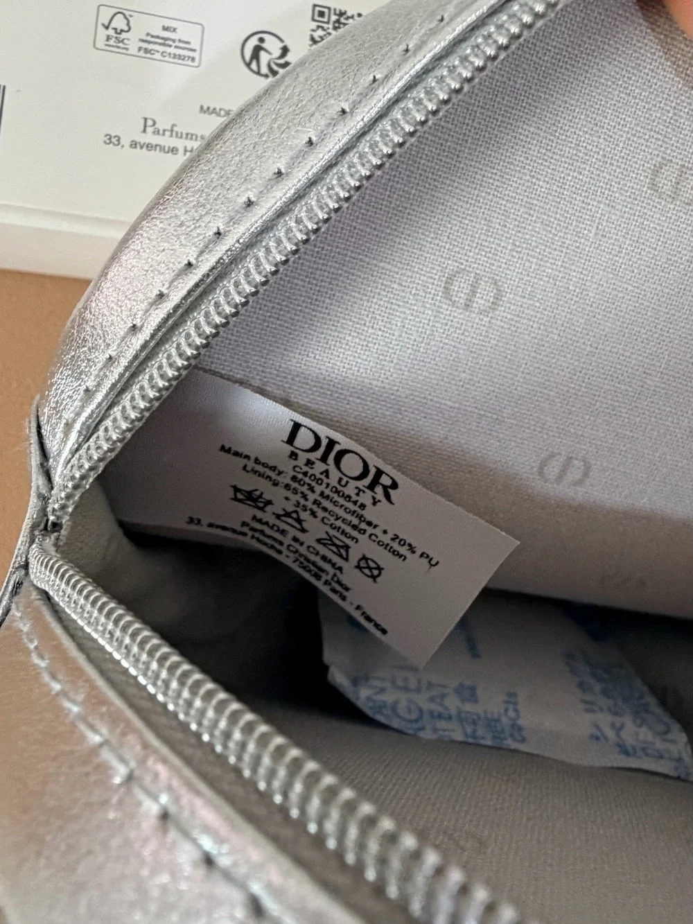 Dior GWP Metallic Silver Zippered Pouch